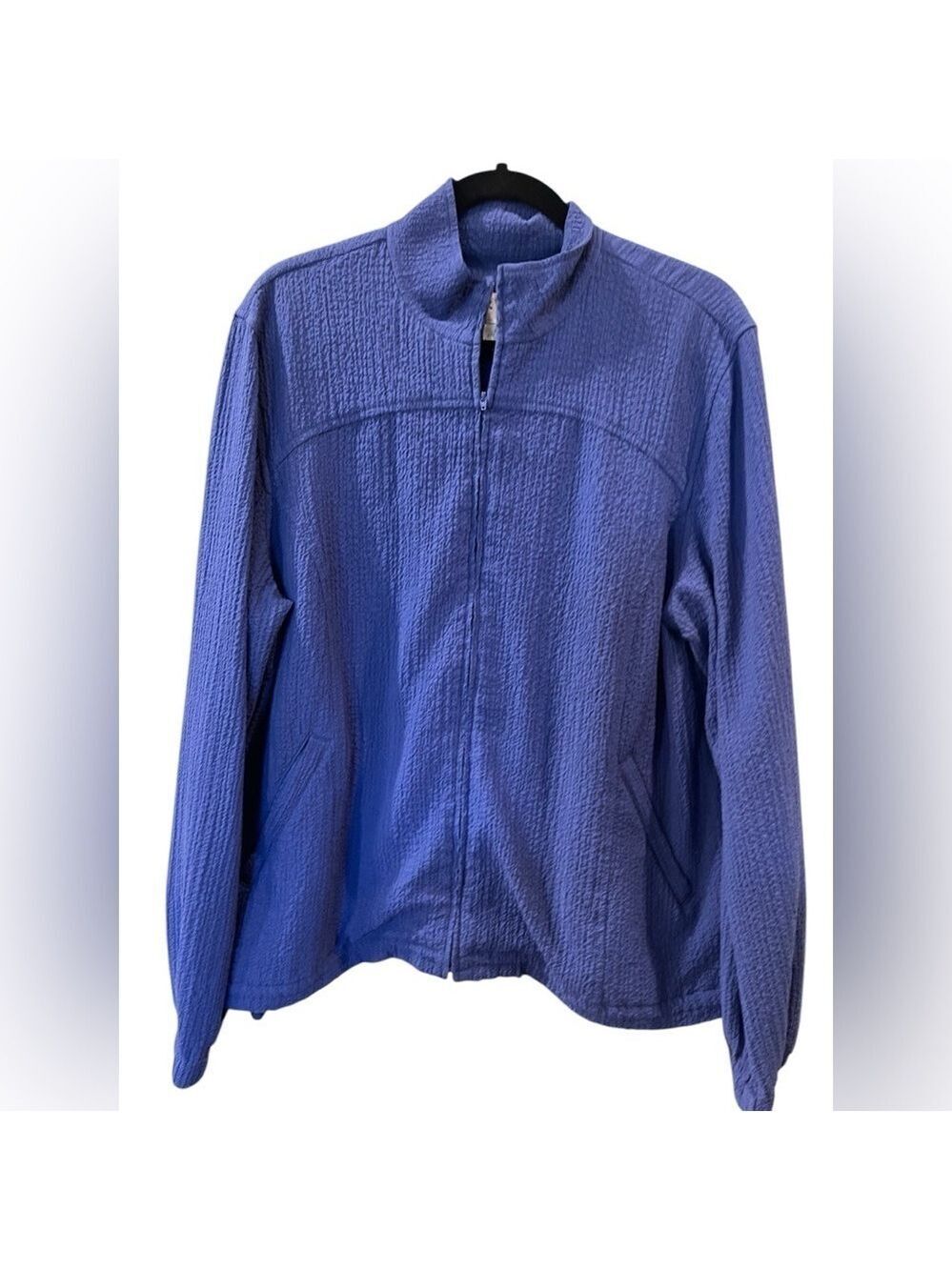 ORVIS Women's Blue Textured Full Zip Seersucker Lightweight Jacket Size: Large